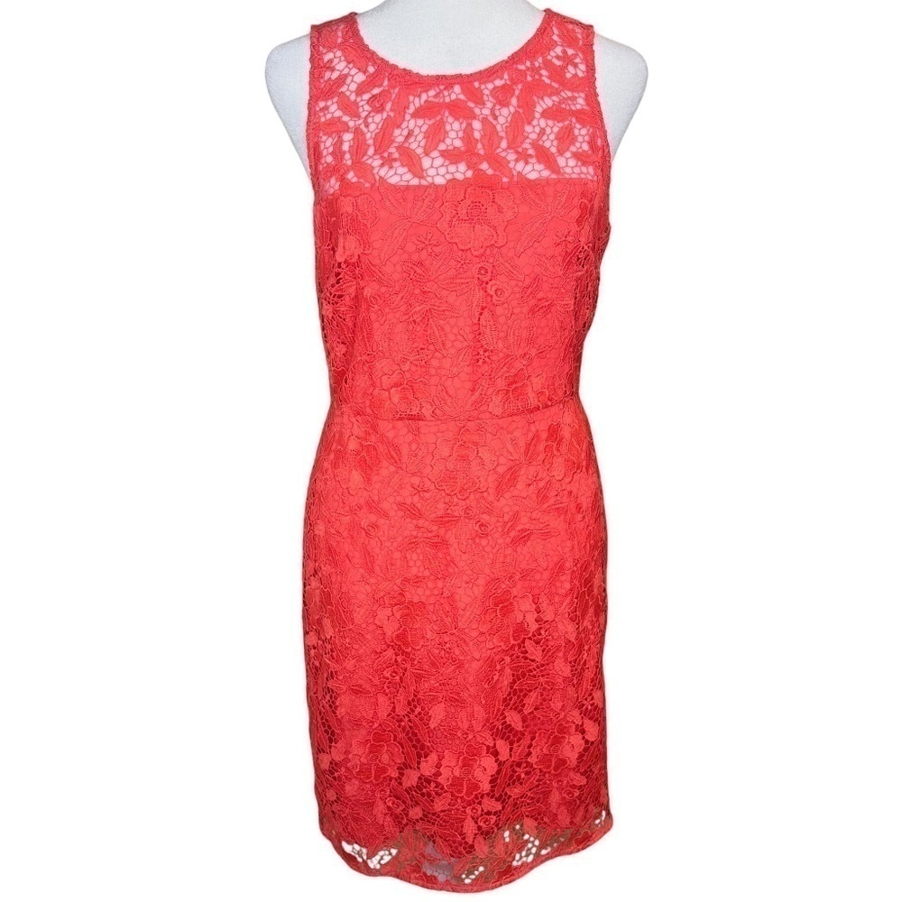 J.Crew Collection Coral Sleeveless Lace Sheath Cocktail Dress Size 2